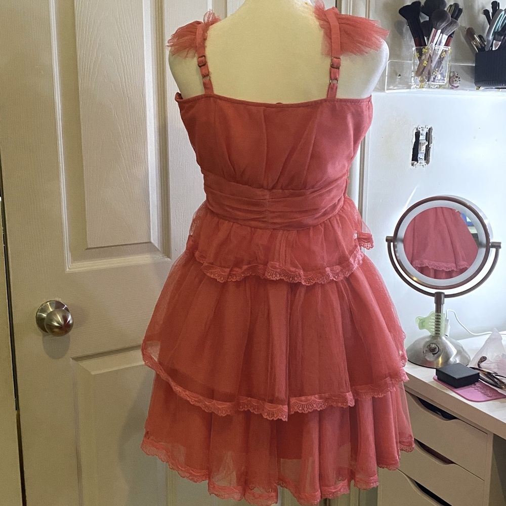 Chic Coral Ruffled Dress - Picture 5 of 6